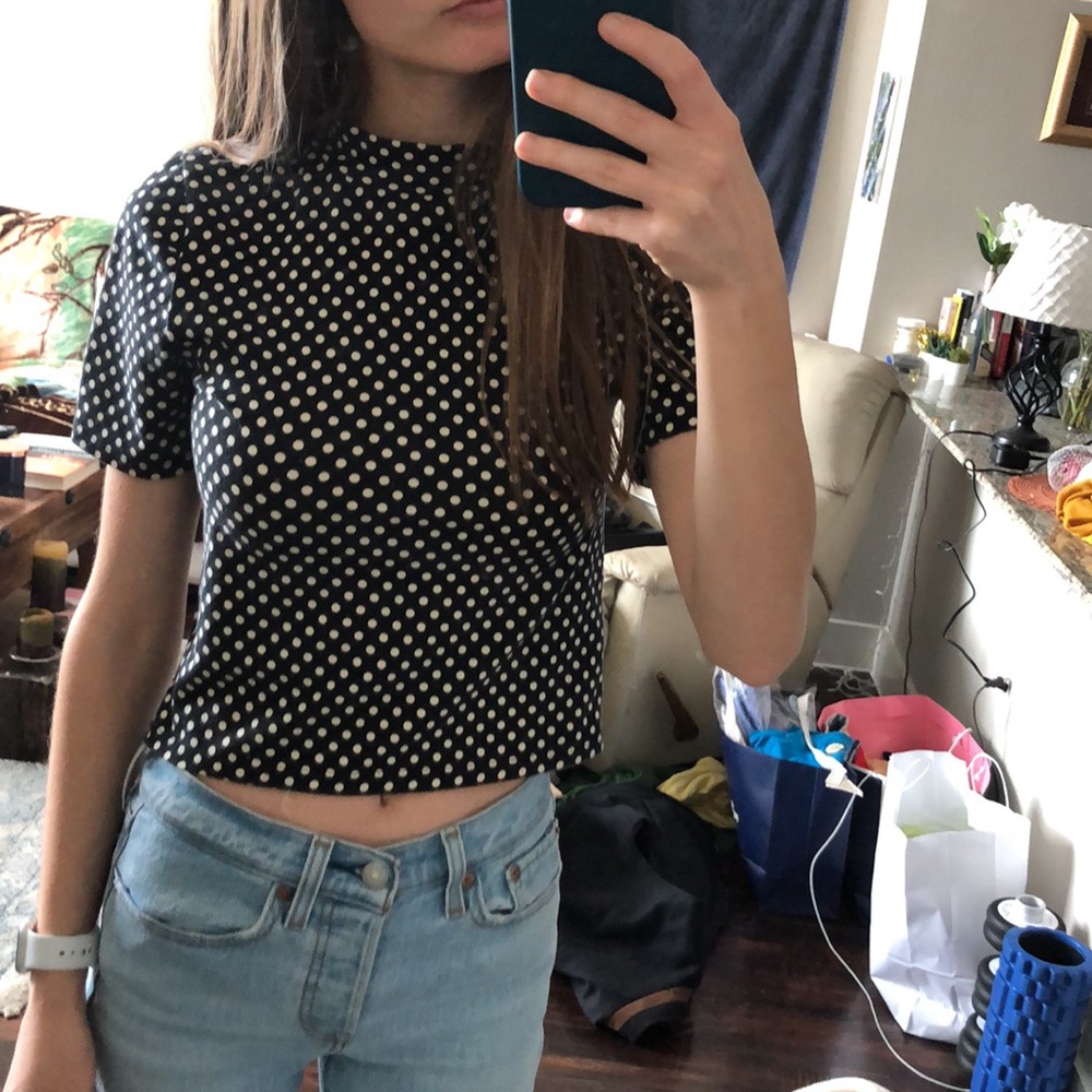 Polka dot mock neck tee